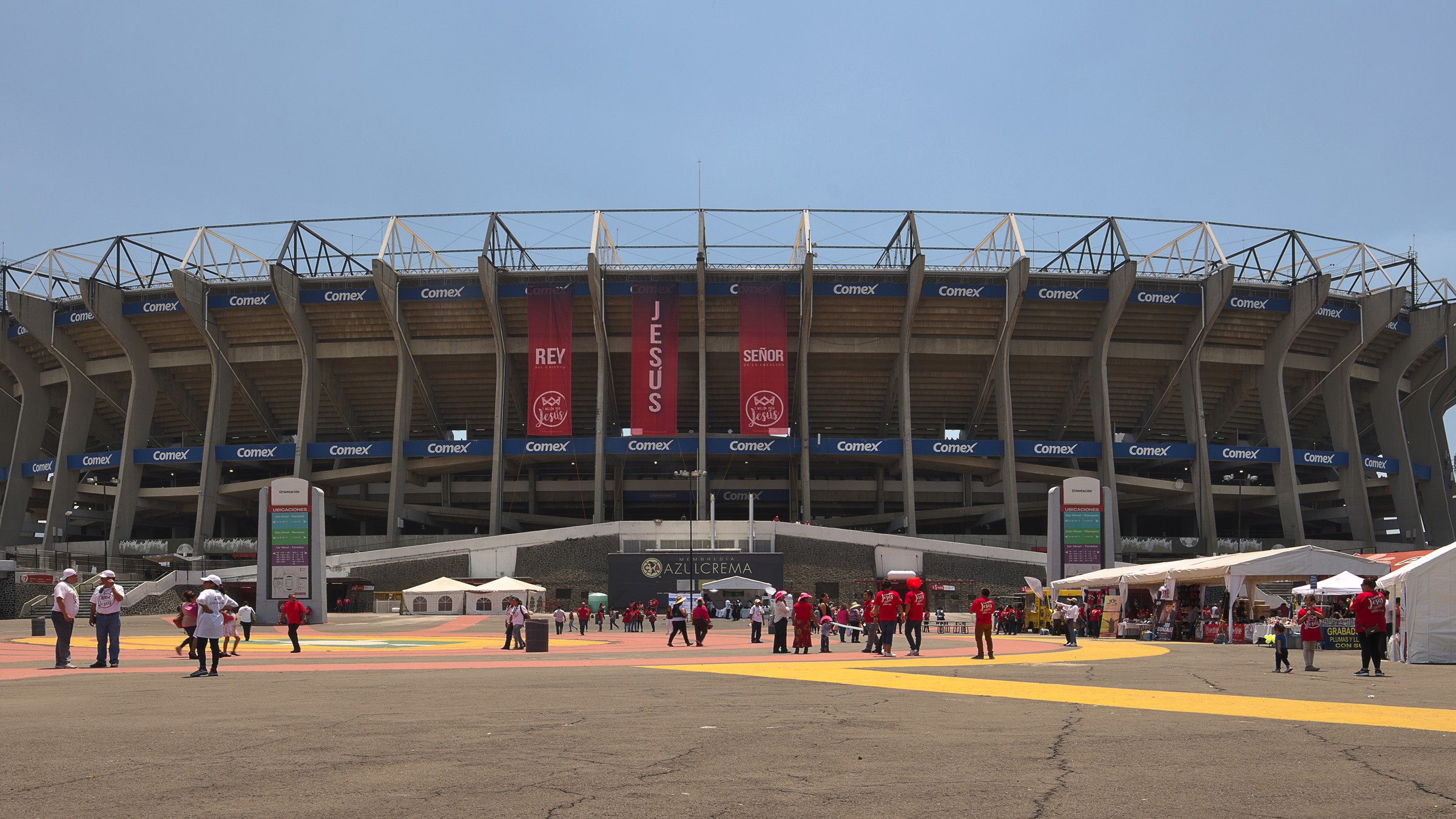 The exterior of Estadio Azteca in Mexico City, the 2026 World Cup's highest venue at 2,240 metres of elevation.