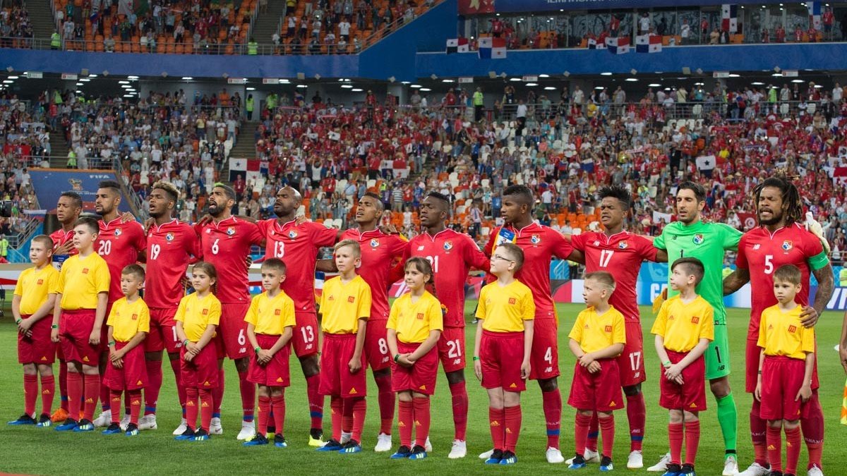 Panama national football team lined up before their 2018 World Cup match against Tunisia